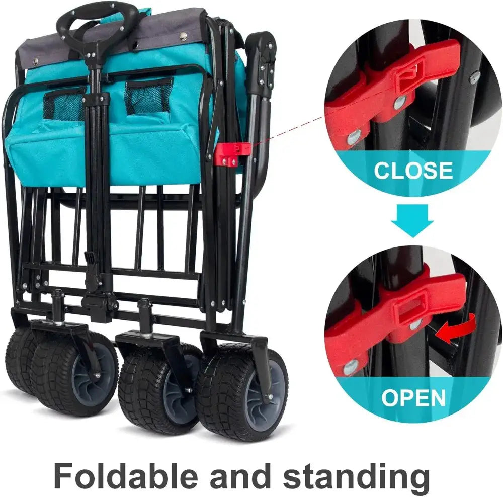 All Terrain Folding Wagon Heavy Duty Utility Cart with Push Handle & Brake for Shopping Camping Outdoor - 265lbs Capacity by Beastly Survival Outlet
