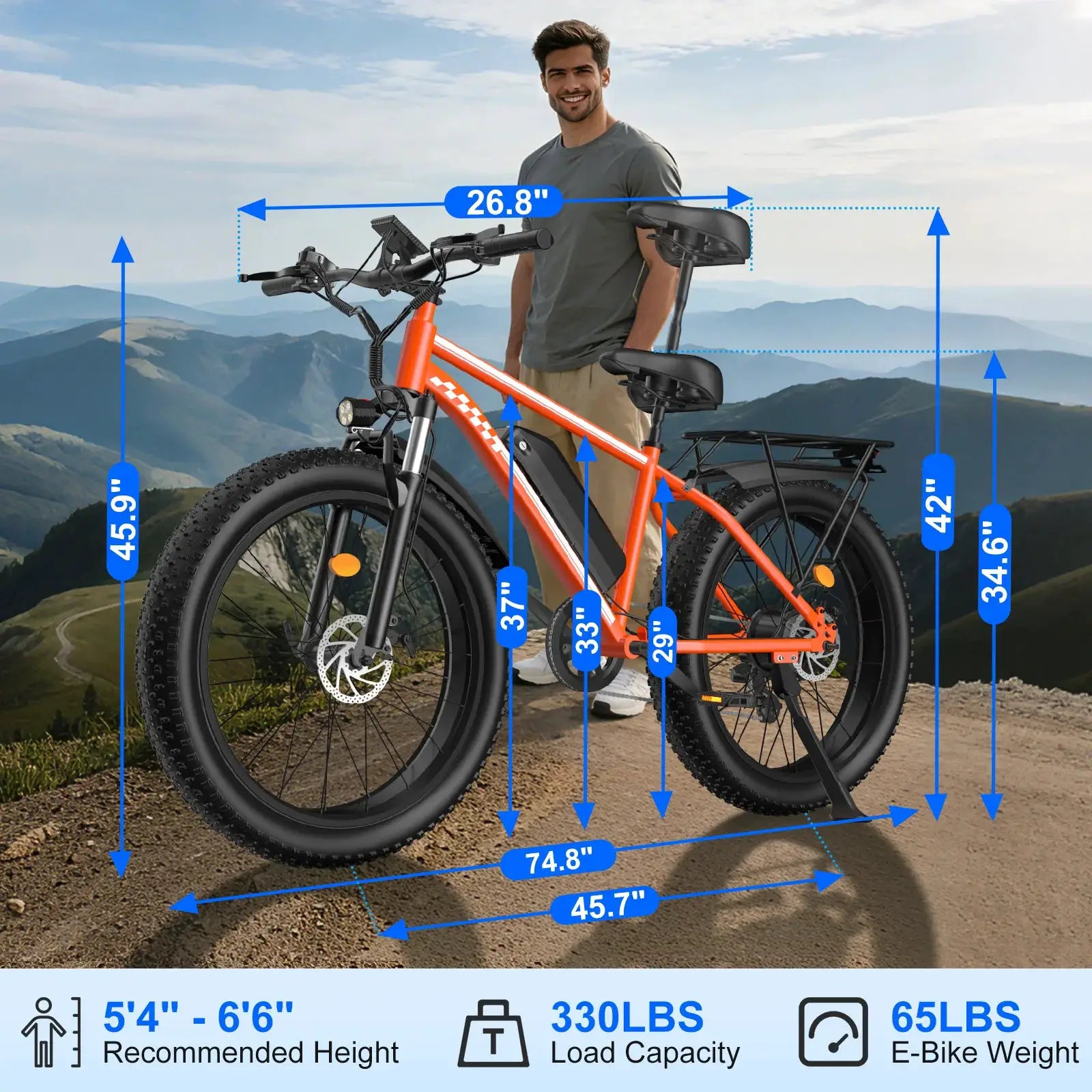 Peak 1500W Electric Bicycle 48V 15Ah Battery 32mph E-Bike 26 Inch Off-Road Tires Mountain Ebike Snowmobile Bike by Beastly Survival Outlet