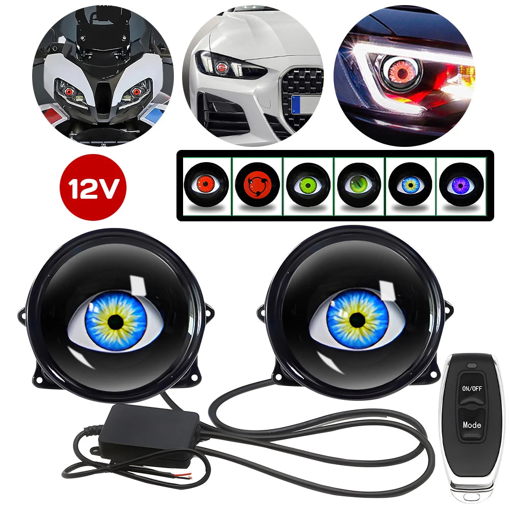 LED Devil Eye Lights 6 Modes 12V Car Remote Atmosphere Lamps