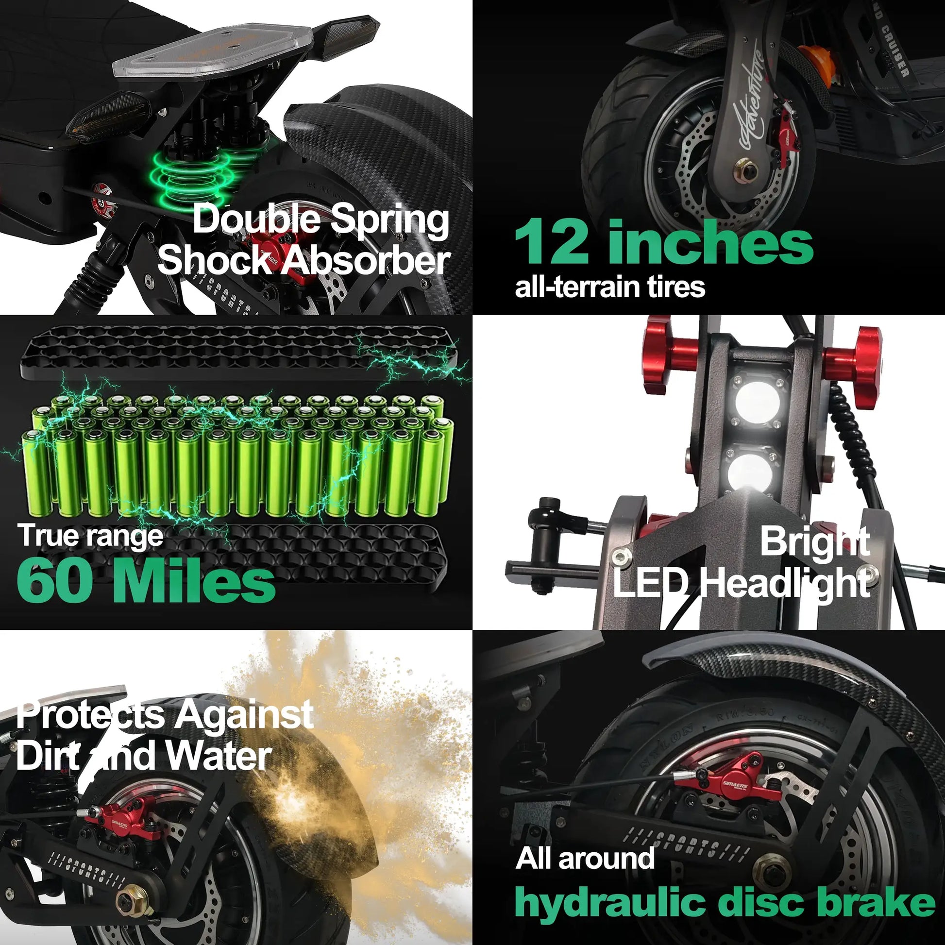 HEZZO F9 Folding Electric Scooter 12Inch Aluminum Alloy E-Scooter 60V 8000W Dual Motors 53Mph Powerful Escooter 40Ah 63Miles Long Range Hydraulic Oil Brakes Waterproof Offroad Scooter by Beastly Survival Outlet