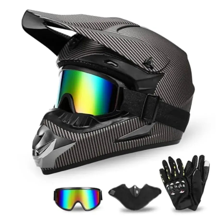 Full Face Dirt Bike Helmet DOT Certified ATV Kit Goggles Set by Beastly Survival Outlet