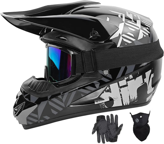 DOT Full Face Motocross Helmet with Gloves Goggles and Mask Set