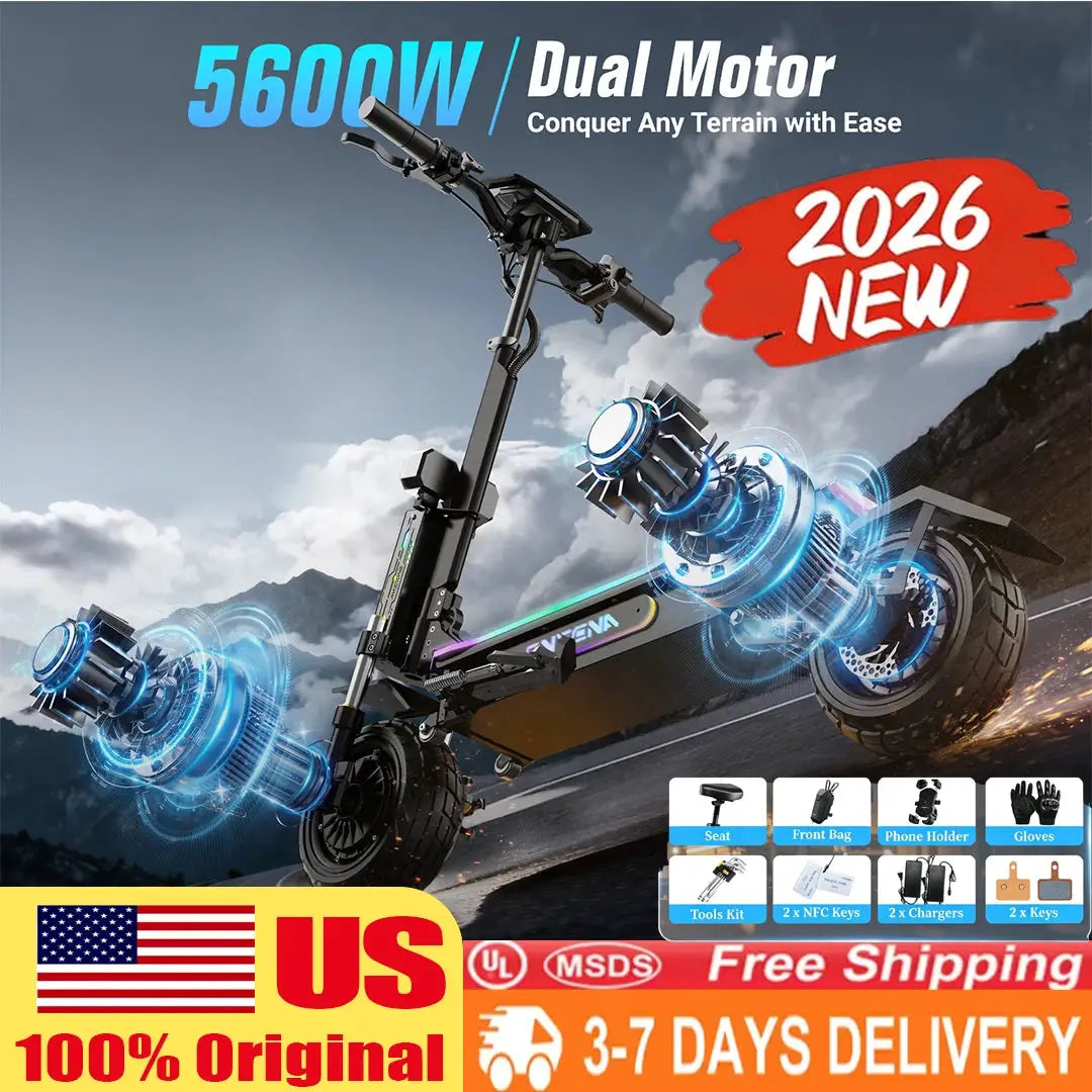 Electric Scooters Adults- 5600W Dual Motor, 45 MPH Fast Escooter 55 Miles Long Range Battery E Scooter for Adult, 11 Inches Off Road Tires Foldable E-Scooters by Beastly Survival Outlet