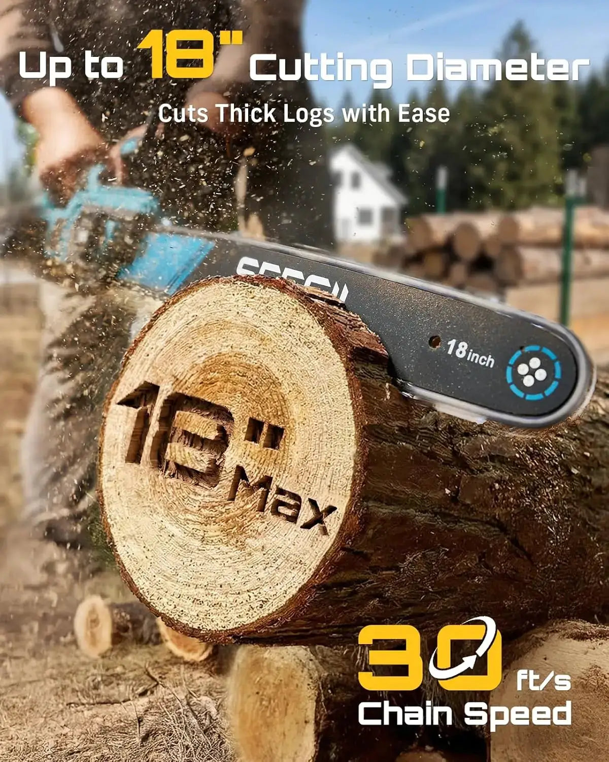 Seesii 40V 18''Brushless Chainsaw Cordless Electric Chain Saw 2200W Garden Tree Trimming Woodworking For Makita 18V Battery Pin by Beastly Survival Outlet