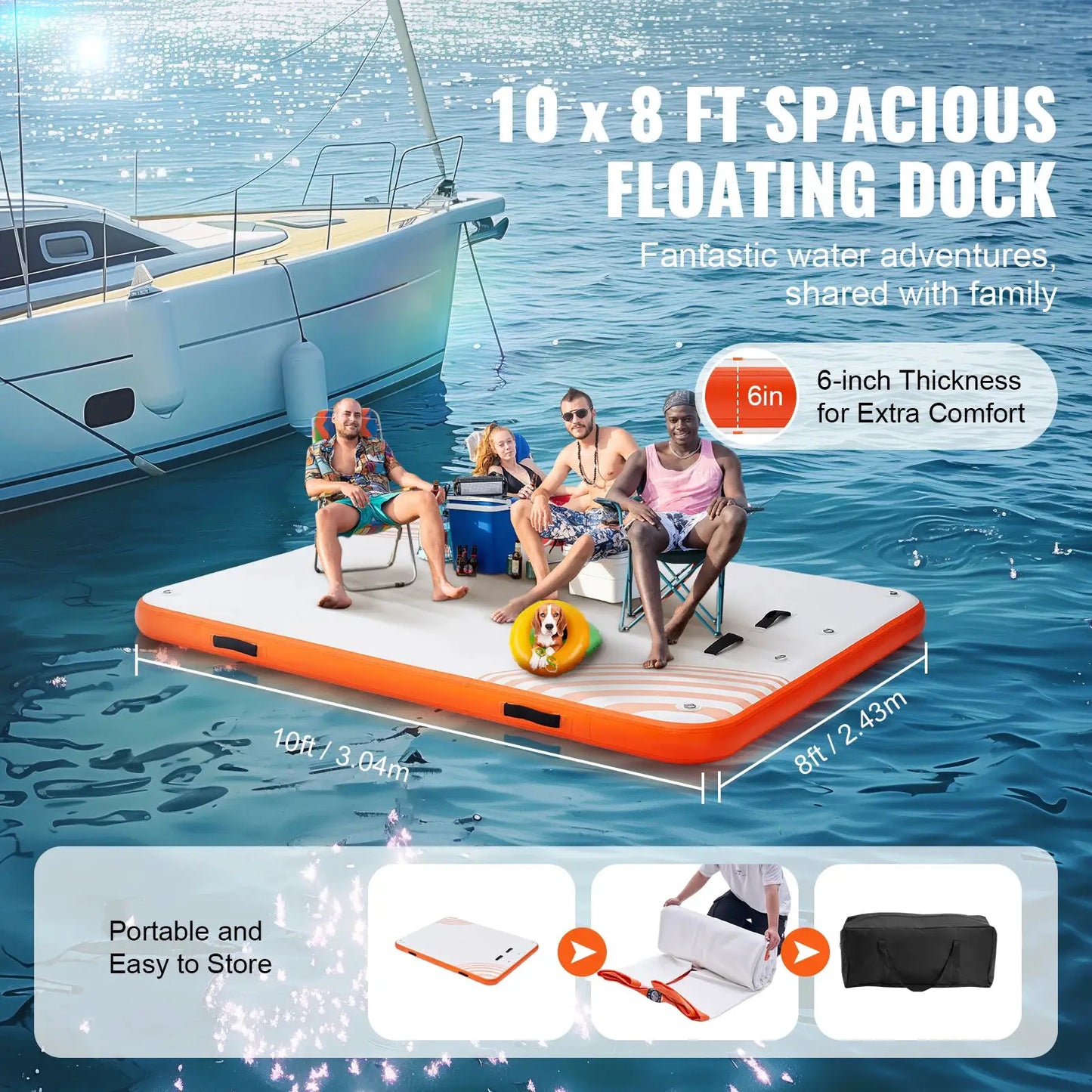 SucceBuy Inflatable Floating Dock Non-Slip Water Floating Dock Mat with Detachable Ladder Floating Platform Island Raft for Pool by Beastly Survival Outlet