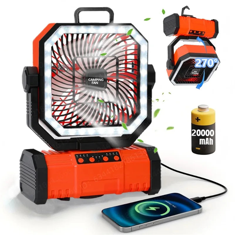 30000mAh Rechargeable Camping Fan with LED Lantern and Remote