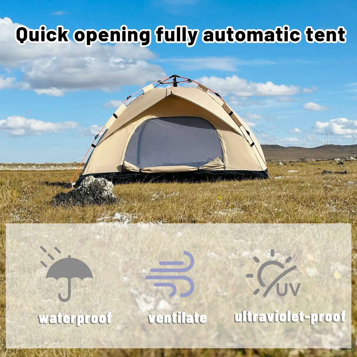 PAKICETUS Instant Pop Up Dome Tent 2-4 Person Easy Setup Polyester Fiber Portable Outdoor Tent Misty Gray Quicksand Gold For Camping Hiking Road Trips Backyard Picnic by Beastly Survival Outlet