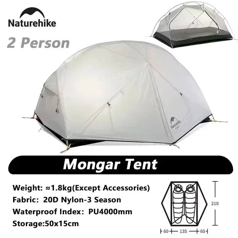 Naturehike Mongar 2 Person Tent 20D Nylon 210T Waterproof Ultralight Camping Hiking Tent with Mat Backpacking Travel Tent by Beastly Survival Outlet