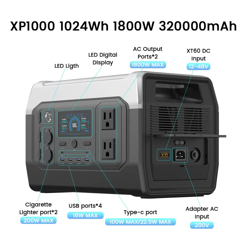 Ctolity XP1000 1800W Portable Power Station for Camping Use