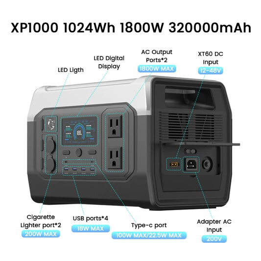 Ctolity XP1000 1800W Portable Power Station for Camping Use