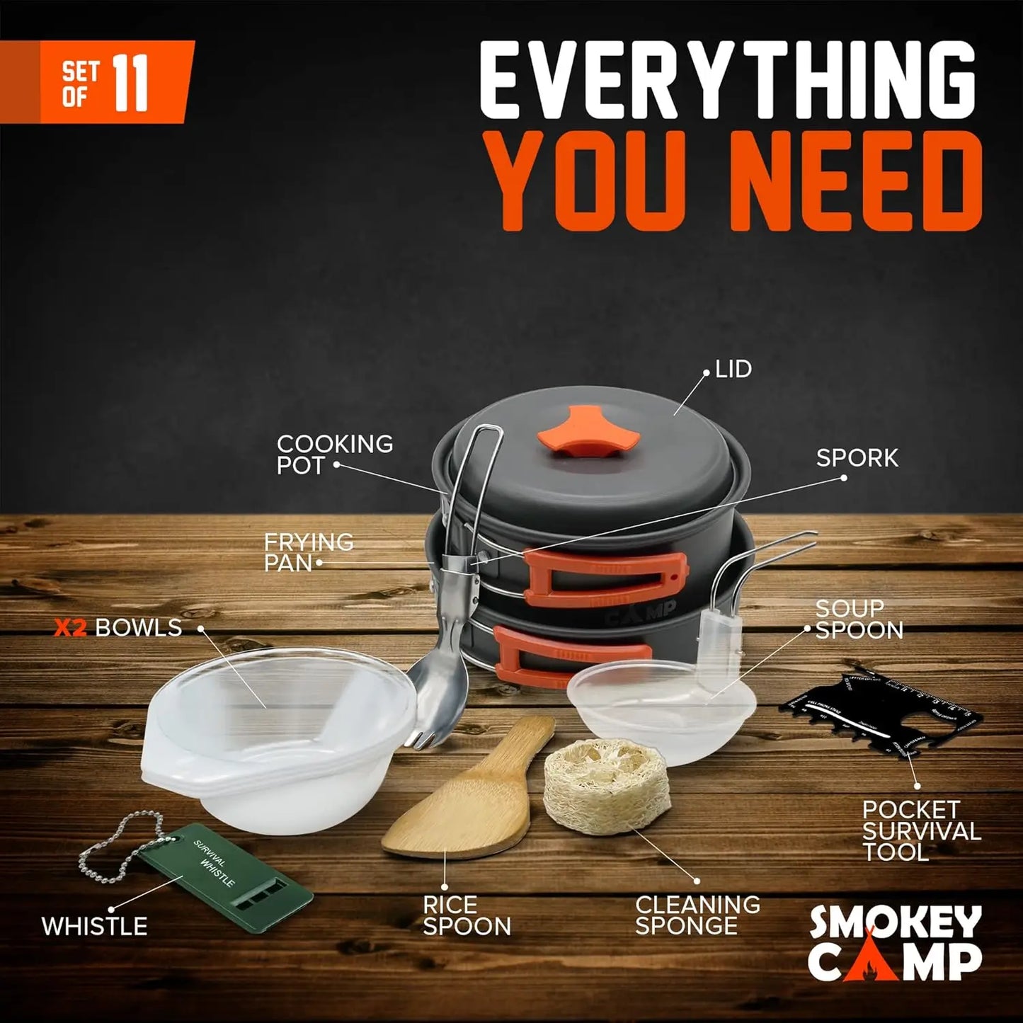 All In One Camping Cookware Mess Kit With Stove And Pots Set