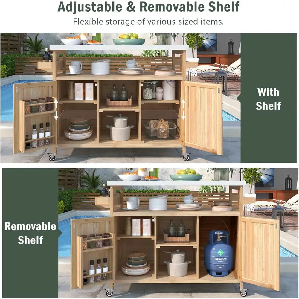 Grill Cart With Stainless Steel Table Of Outdoor BBQ Storage by Beastly Survival Outlet