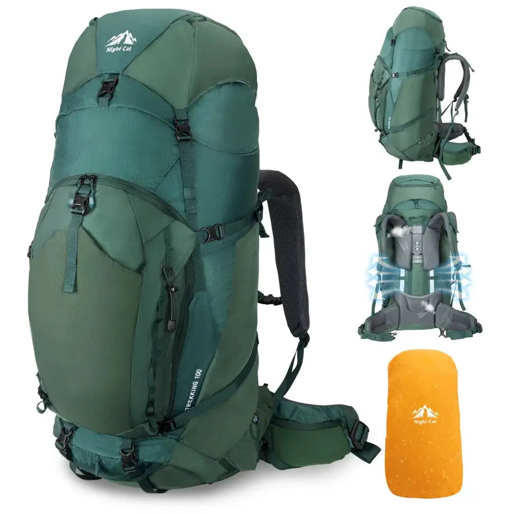 Night Cat Internal-frame Hiking Backpack: 100L Large Camping Backpack for Men Women Hiking Climbing Traveling Waterproof Rain Cover by Beastly Survival Outlet