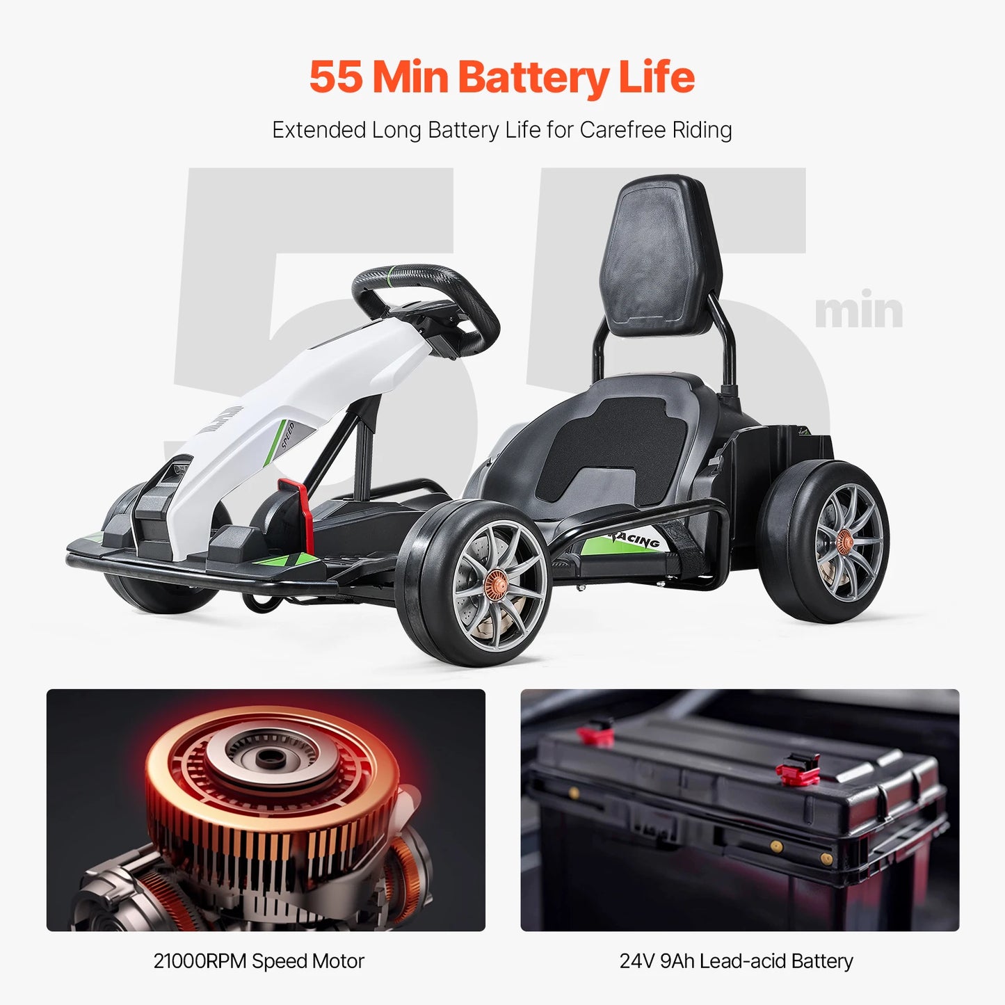 VEVOR 24V 9Ah Electric Go Kart Portable Race Toy for Kids