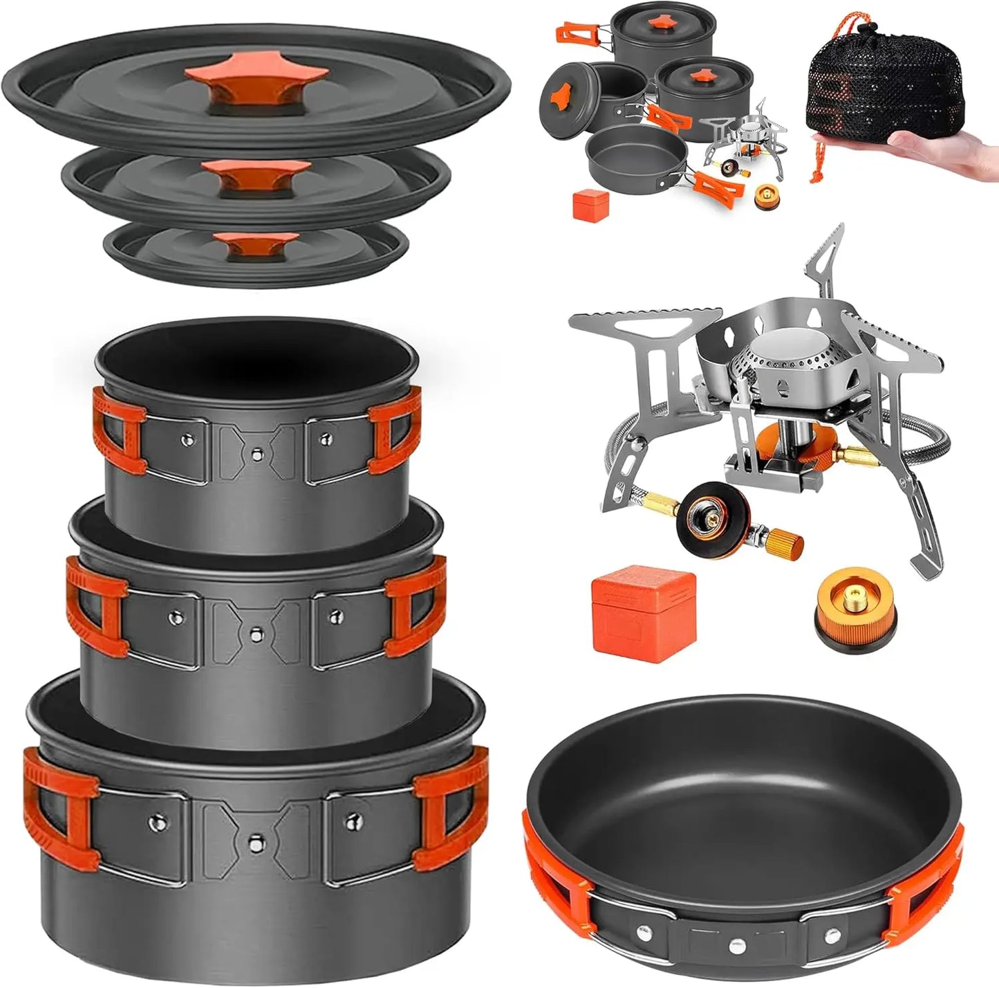 All In One Camping Cookware Mess Kit With Stove And Pots Set
