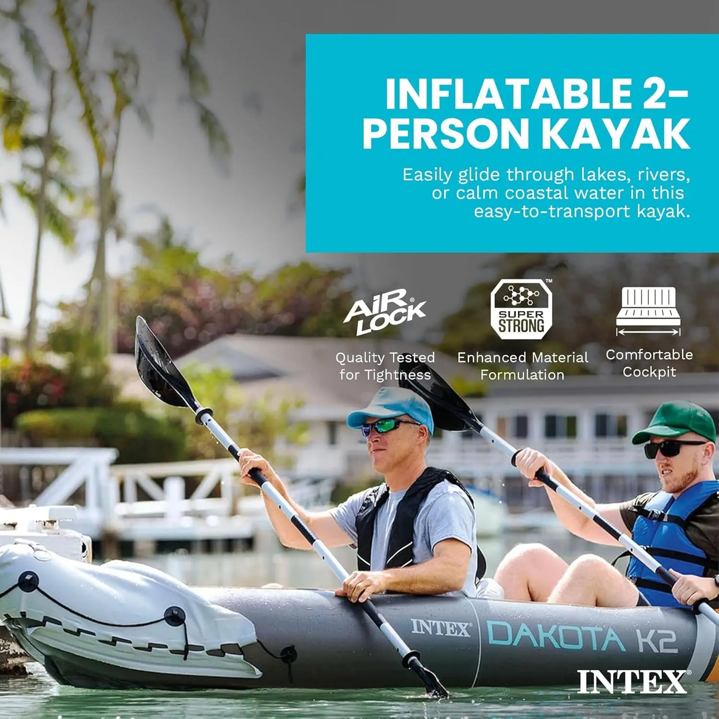 Dakota K2 Two Person Inflatable Kayak Set With Oars And Pump