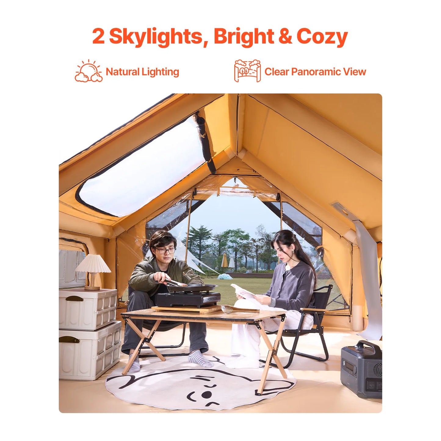 SucceBuy Inflatable Camping Tent With Skylight Mesh Windows