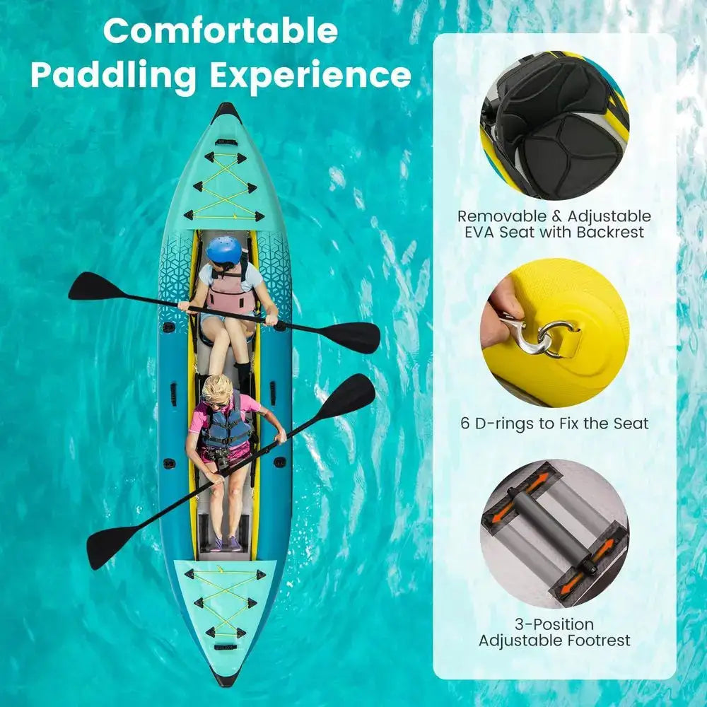Inflatable Kayak, 12.5Ft 507lbs Tandem Kayak With 2 Aluminum Paddles, 2 Padded Seats, Footrests, 2 Fins, Hand Pump, Custom by Beastly Survival Outlet