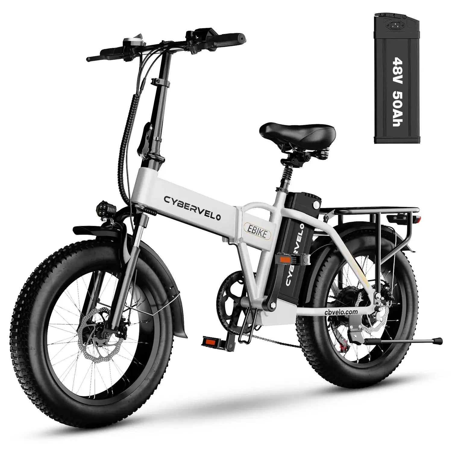 Cybervelo 1000W Peak High-speed Brushless Folding 20 Inch Fat Tire Electric Bike for Adults 48V 20.8Ah/50Ah Removable Battery 80 Miles Range Commuter E-Bicycle EK4 by Beastly Survival Outlet