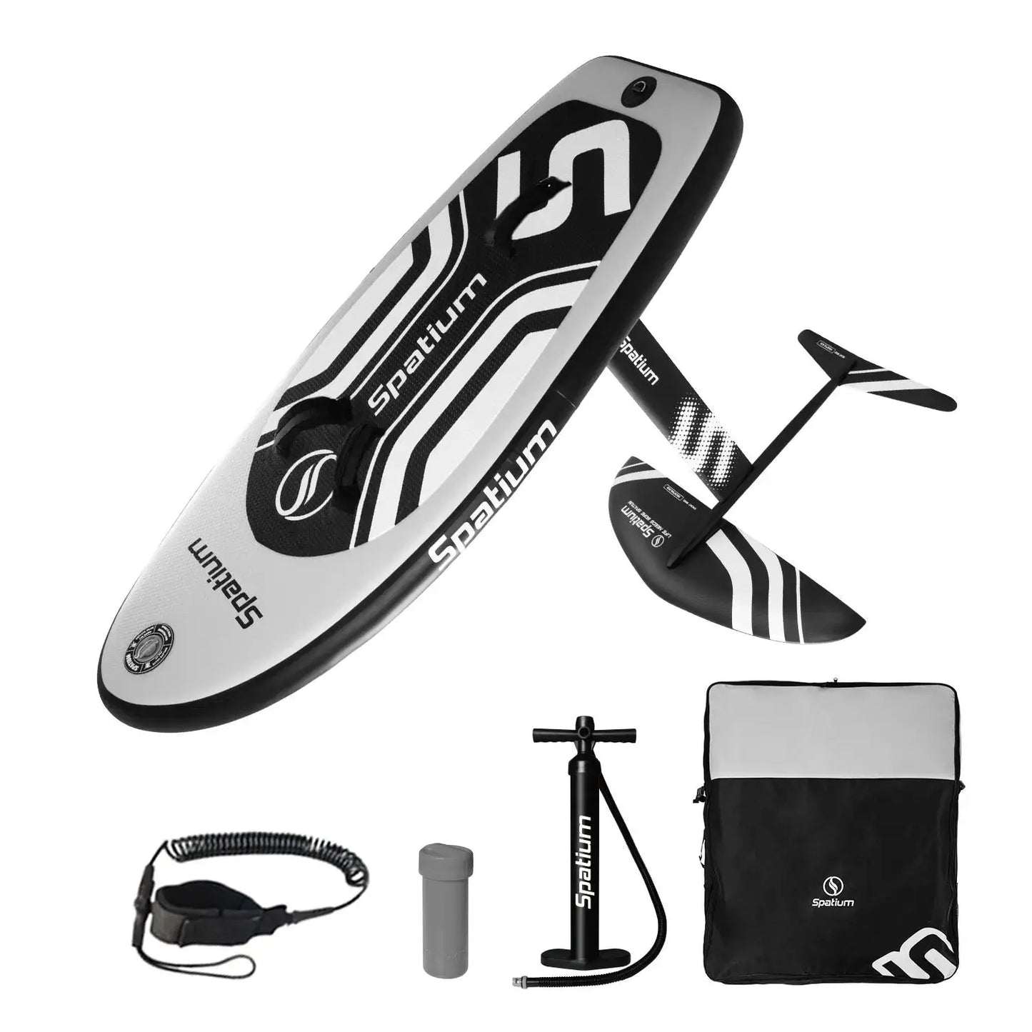 Spatium Hydrofoil Board for Surfing with Hydrofoil Accessories Inflator Pump, Backpack, Safe Leash, Fix Kit Hydrofoil Gray by Beastly Survival Outlet