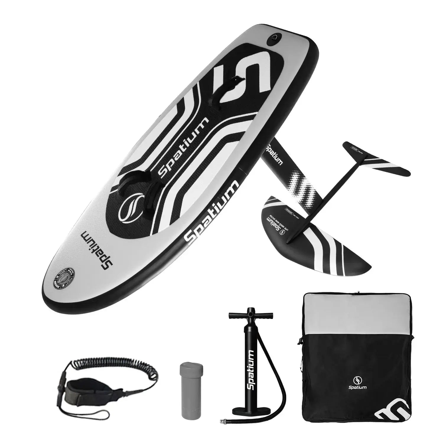 Spatium Hydrofoil Board for Surfing with Hydrofoil Accessories Inflator Pump, Backpack, Safe Leash, Fix Kit Hydrofoil Gray by Beastly Survival Outlet