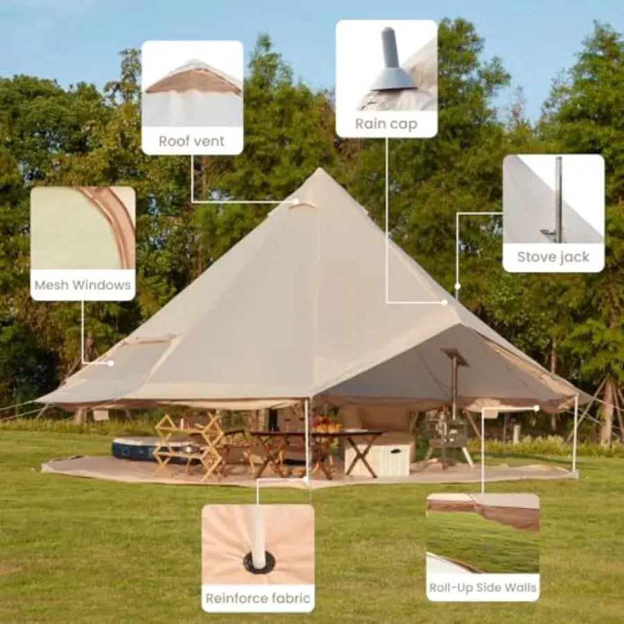 Bell Tent, 10 Person 4 Season Waterproof Glamping Tents w/Stove Jack for Family Camping Outdoor Party, Glamping Tents for Campin by Beastly Survival Outlet