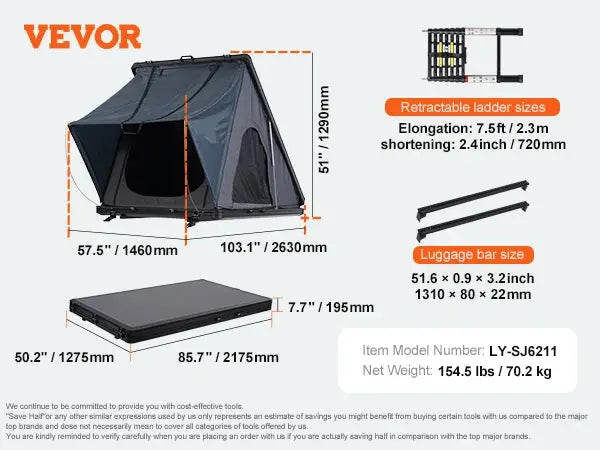 SucceBuy Rooftop Tent Hard Shell Roof Top with Telescopic Ladder Thick Mattress Waterproof Windproof for Jeep Van Pickup Truck by Beastly Survival Outlet