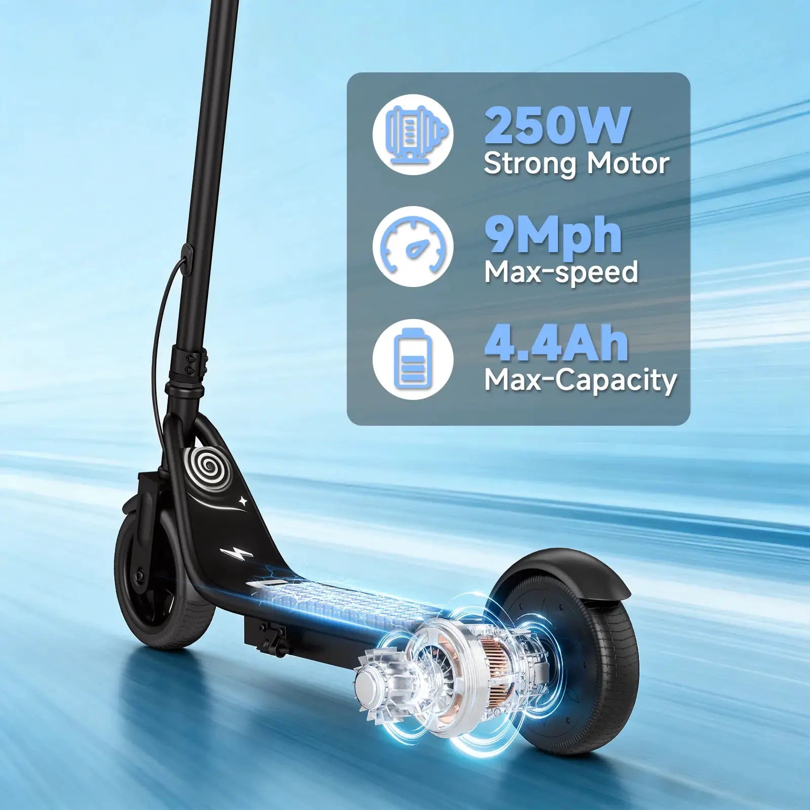 Electric Scooter for Kids - 3/6/9MPH Three Speed Modes & 10Mile Max Range, 250W Motor, 6.5" Solid Tires Commuter E-Scooter by Beastly Survival Outlet