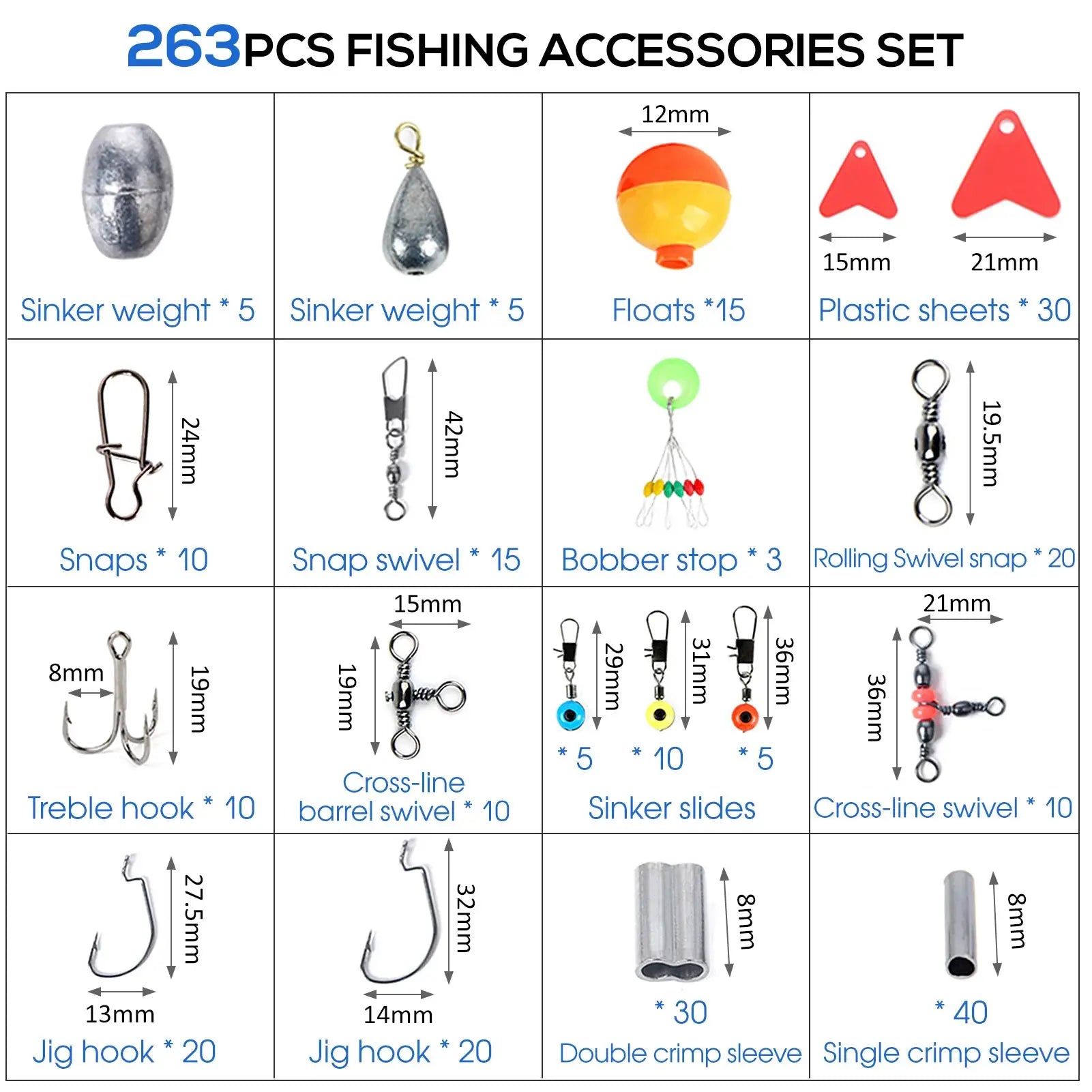 263pcs Fishing Accessories Set with Tackle Box Including Plier Jig Hooks Sinker Weight Swivels Snaps Sinker Slides by Beastly Survival Outlet