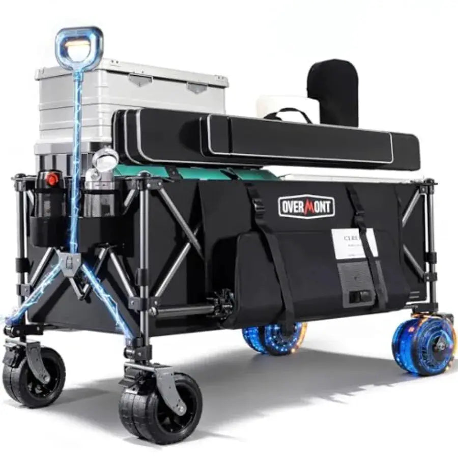 Electric Collapsible Folding Wagon 200L with All-Terrain Wheels Brakes and 12-Mile Battery Life - Portable for Camping Garden H by Beastly Survival Outlet