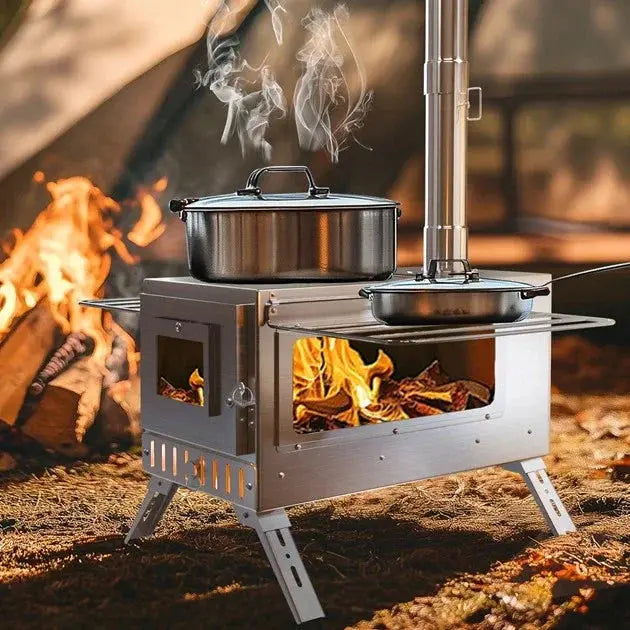Portable Wood Burning Stove With Six Stainless Chimney Pipes by Beastly Survival Outlet