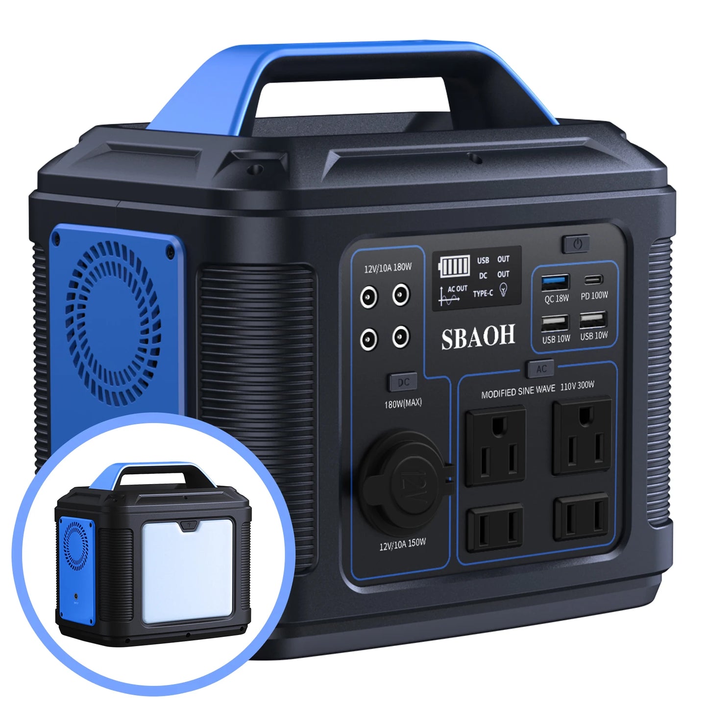 Portable Power Station 300W 296Wh 80000mAh Solar GeneratorAC