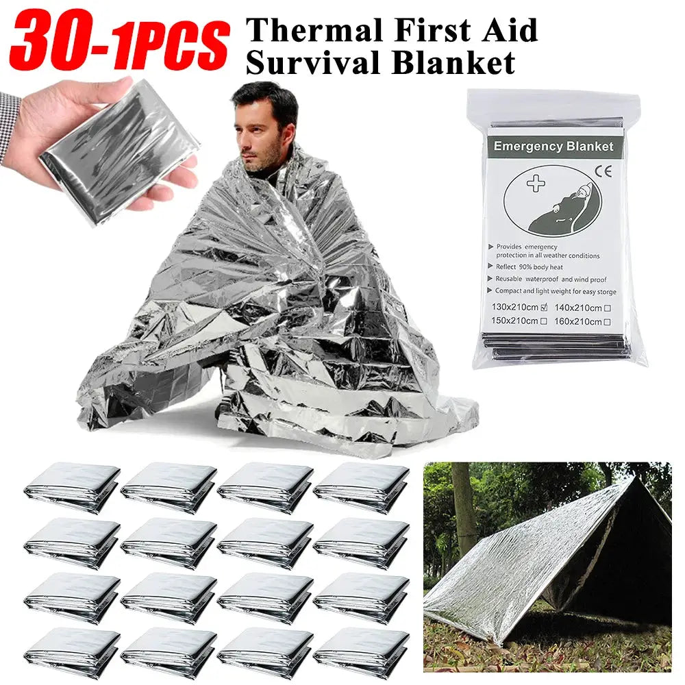 30-1PCS Emergency Rescue Blanket Outdoor Survive First Aid survival blanket Military Rescue Kit Rescue Foil Thermal Blanket by Beastly Survival Outlet