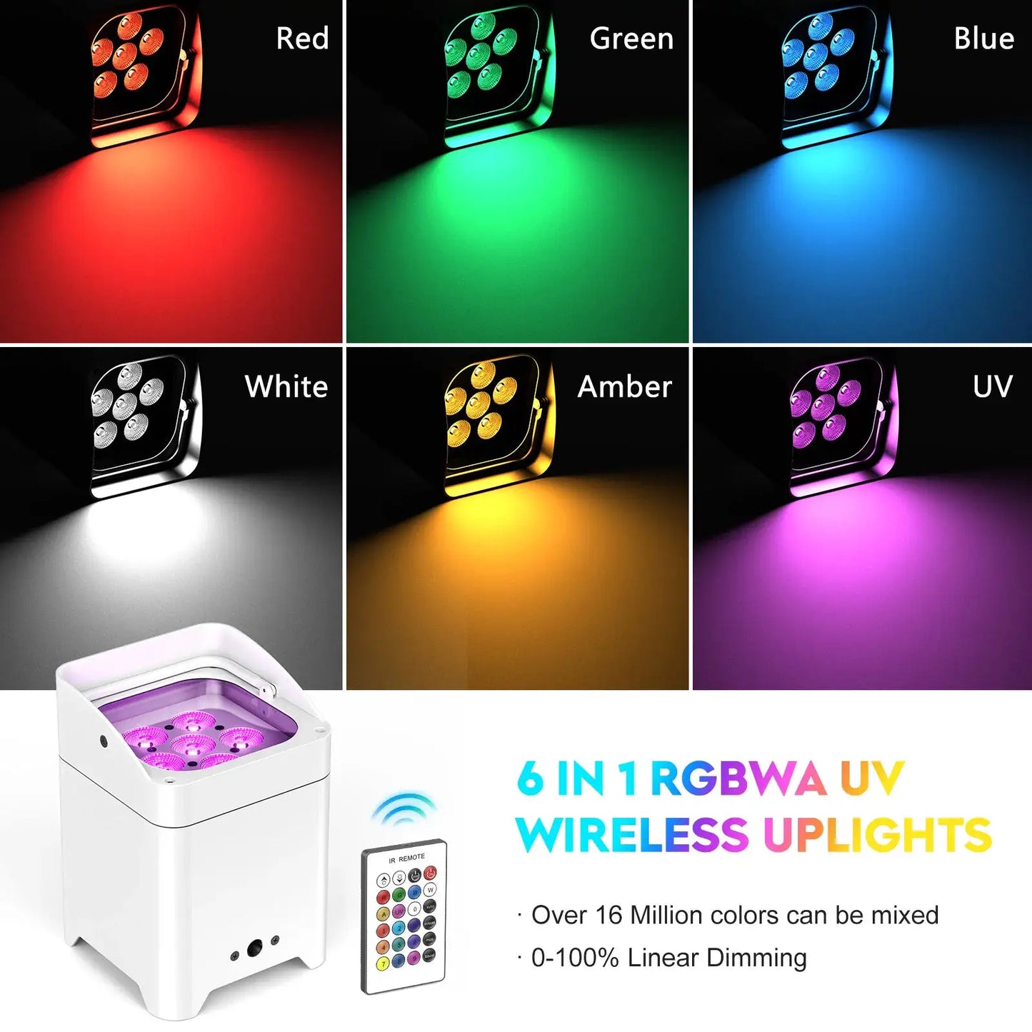 U'King 4PCS RGBWA+UV LED Par Light with Bag 6x18W DMX Stage Light Rechargeable Built-in Battery Wireless Par Light Dyeing Light by Beastly Survival Outlet