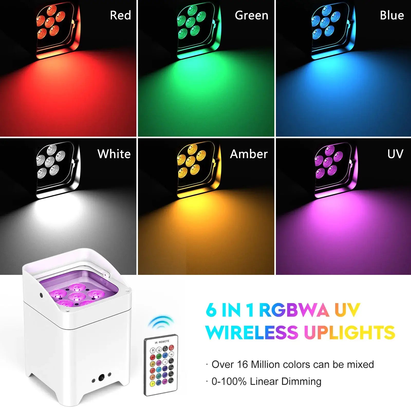 U'King 4PCS RGBWA+UV LED Par Light with Bag 6x18W DMX Stage Light Rechargeable Built-in Battery Wireless Par Light Dyeing Light by Beastly Survival Outlet