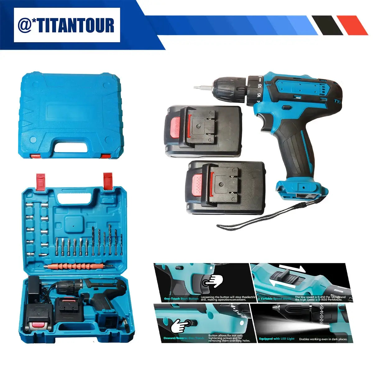 21V Cordless Drill Driver with 2 Batteries, Electric Screwdriver Set, 6 Speed, 18+1 Torque, Power Drill with Drill Bits Kit for by Beastly Survival Outlet