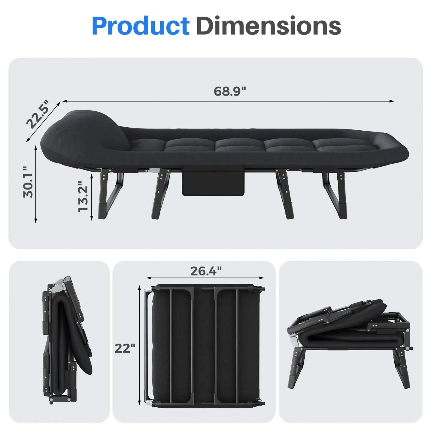 JHK Folding Camping Makeshift Bed with Mattress Lightweight Adjustable Camping Bed Supports 450 lbs Camping Cot with Carry Bag 6 Angle Camping Bed for Camp Outdoor by Beastly Survival Outlet