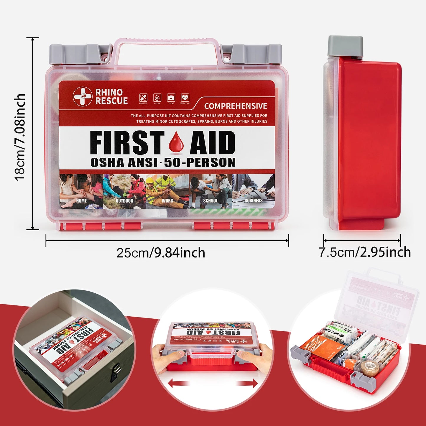 Rhino Rescue First Aid Kit For Home Car Travel Outdoor