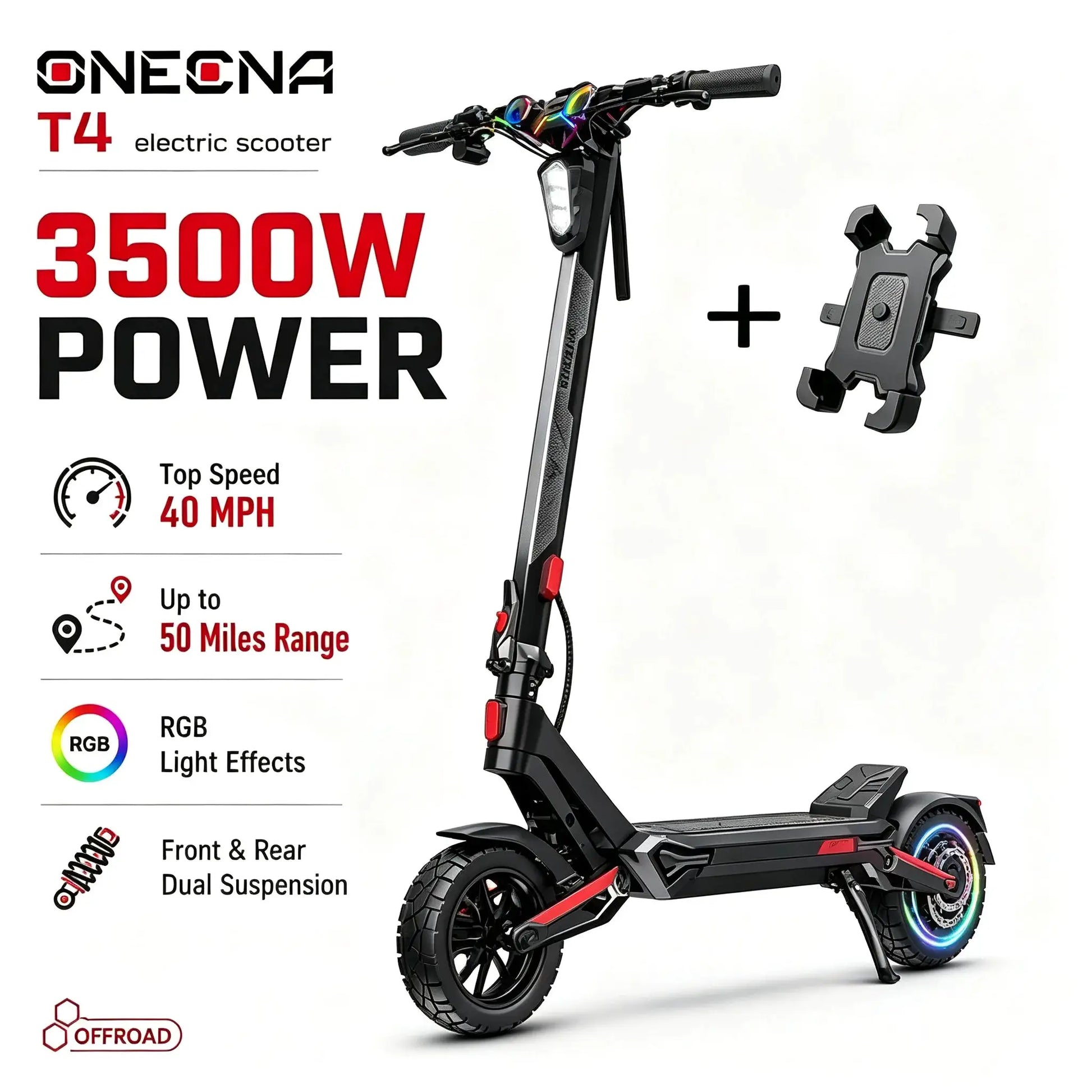 ONECNA NEW GT9 GT8 GT7 Adult Electric Scooter, 5600W/7000W Dual Motors, Maximum Speed up to 45 50 55 MPH, Equipped with 60V 33Ah/38Ah Battery, Maximum Speed up to 50/55 MPH, Large Display Screen, 11 Inch/12 inch Tubeless Tire by Beastly Survival Outlet