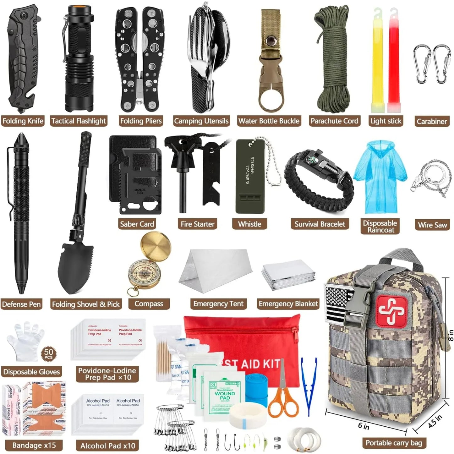 238 Piece Emergency Survival Kit with Tactical Molle Pouch