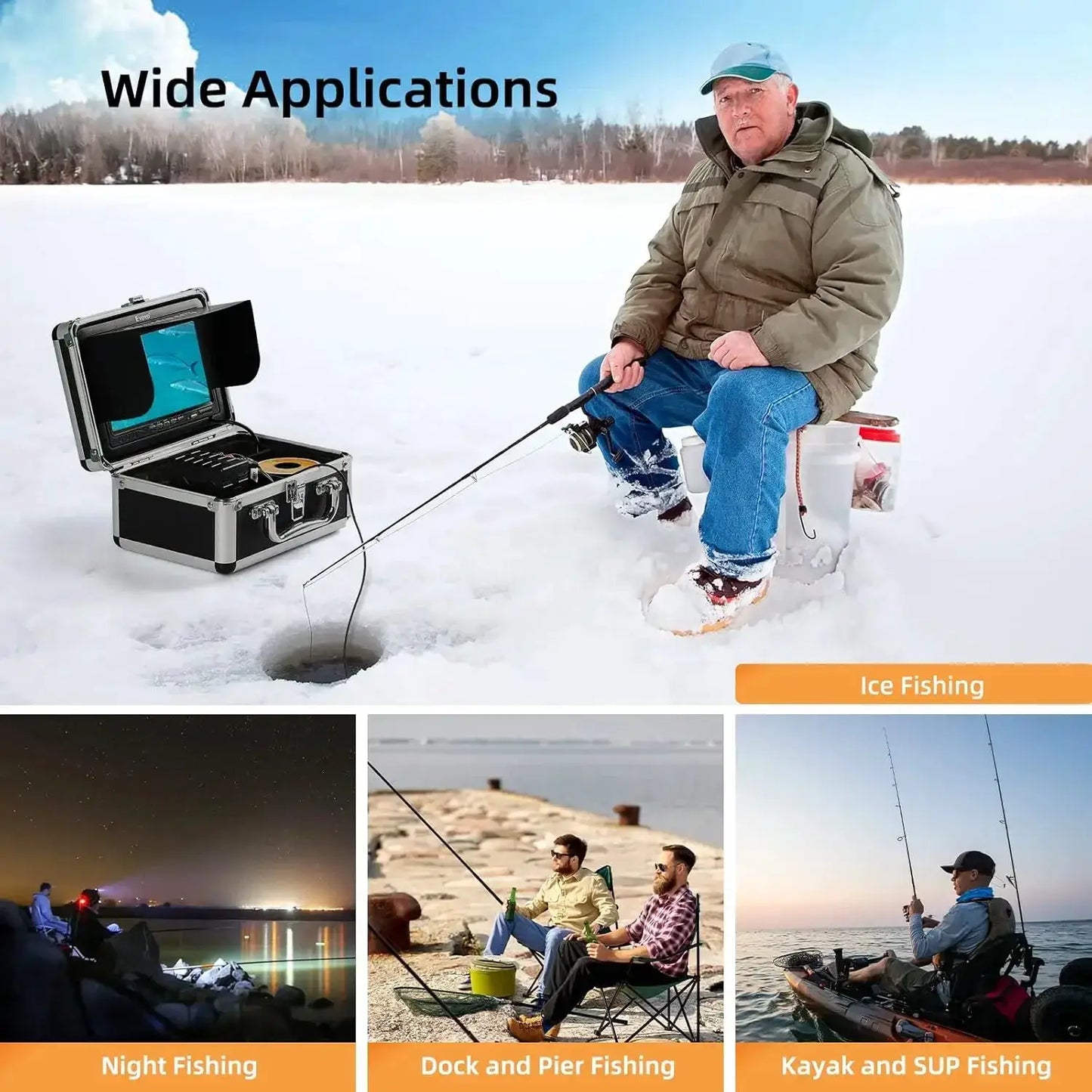 Eyoyo Underwater Fishing Camera 7'' LCD Monitor Fish Finder Waterproof 1000TVL12pcs Infrared Lights for Lake, Boat, Ice Fishing by Beastly Survival Outlet