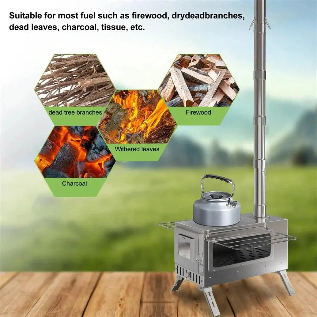 Portable Wood Burning Stove With Six Stainless Chimney Pipes by Beastly Survival Outlet
