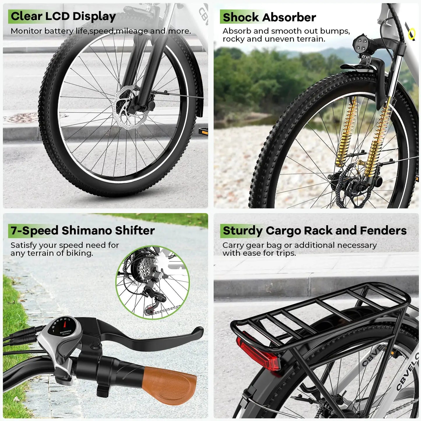 Cybervelo 1000W Peak 26" Electric Bike Adults 80Miles Removable Battery 7-Speed Ebike Beach Snow Commute E Bicycle for Men Women EK2 by Beastly Survival Outlet