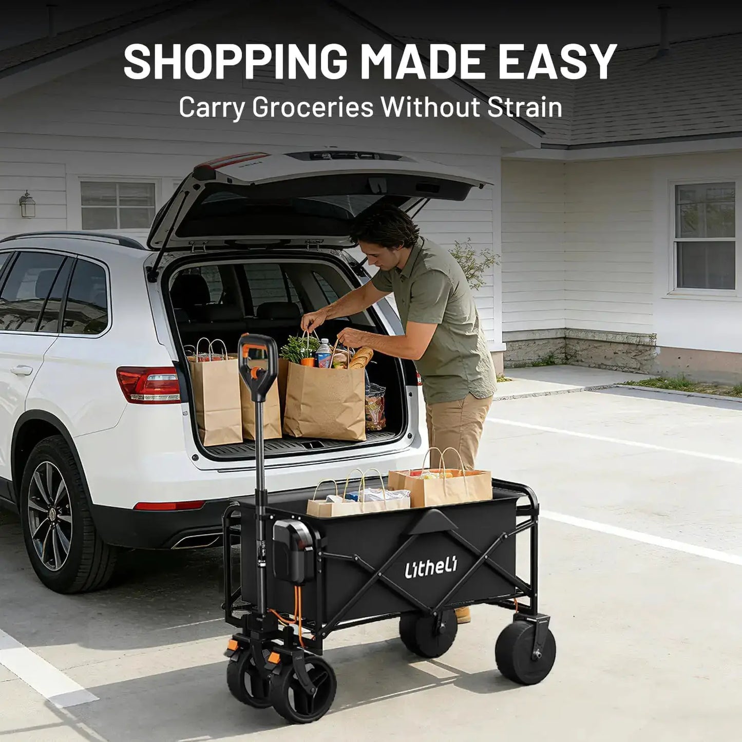 Electric Folding Wagon Cart with Wheels, 100L Portable Utility Cart for Beach Grocery Camping Shopping by Beastly Survival Outlet