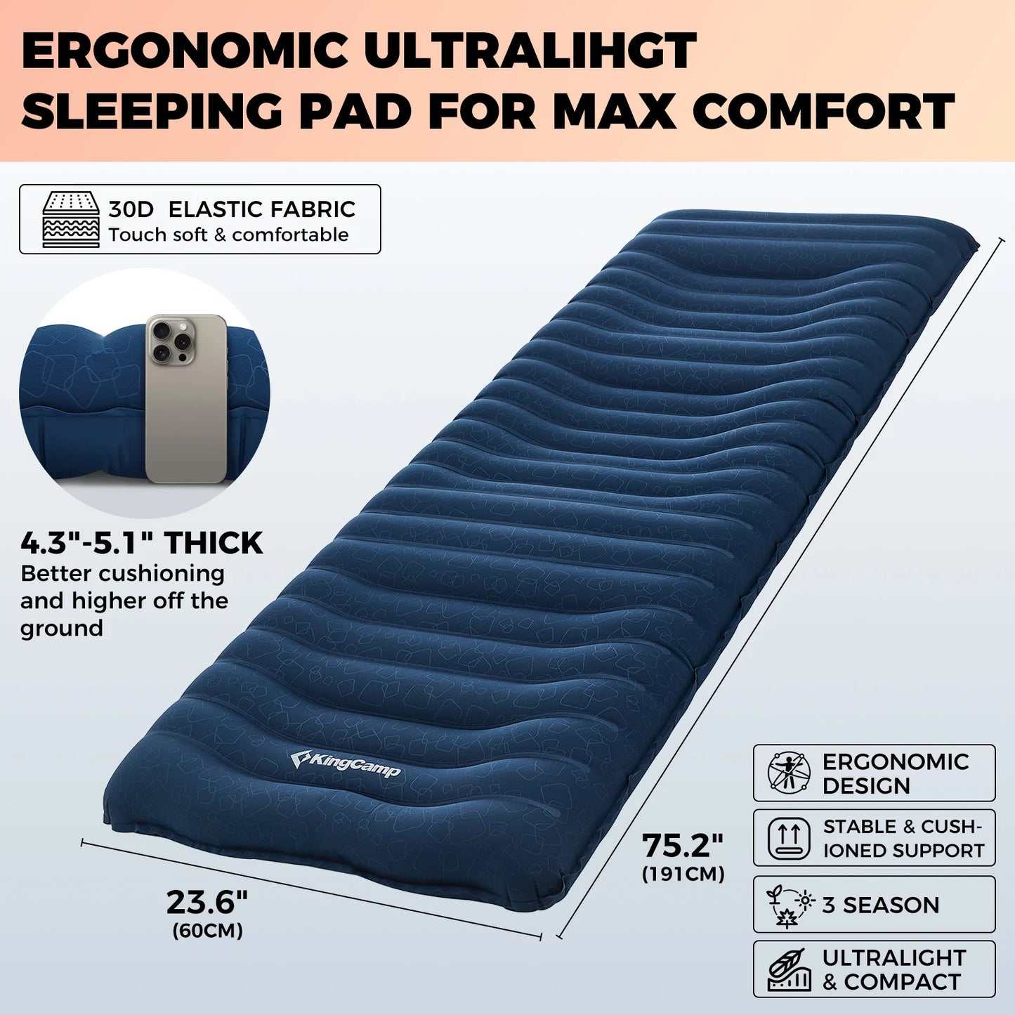 KingCamp Ultralight Inflatable Sleeping Pad Camping Hiking