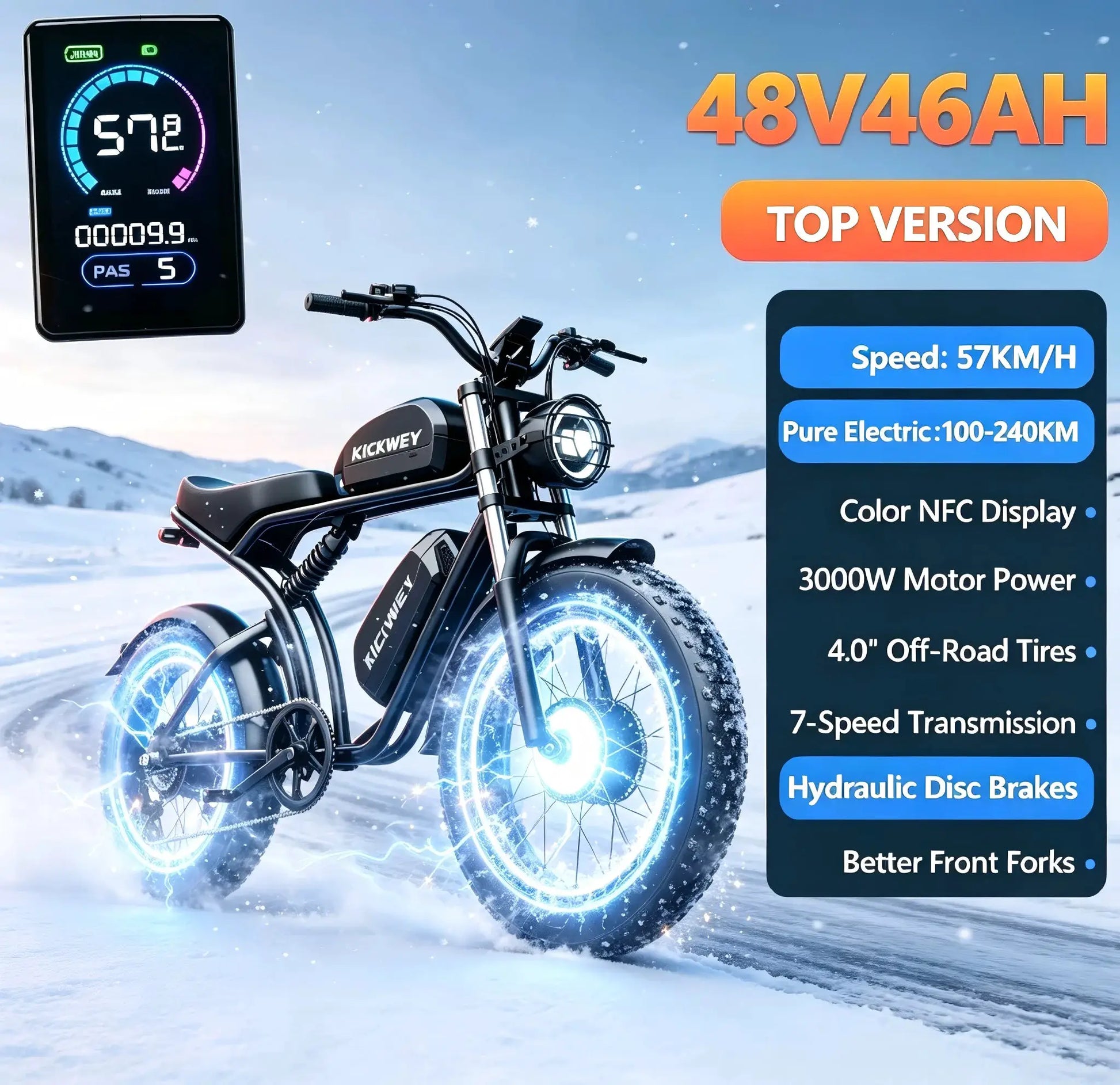 KICKWEY K7 Electric Bike, 3000W Off-Road Electric Bicycle, Full Suspension E-Bike, 20" Fat Tire All-Terrain Electric Dirt Bike by Beastly Survival Outlet