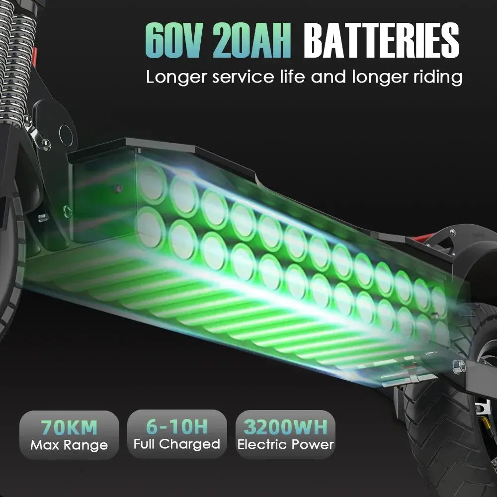 Electric Scooter 60V 3200W Powerful Dual Motor Scooter Electric 75KM/H Top Speed 70KM Long Range E Scooter for Adults by Beastly Survival Outlet