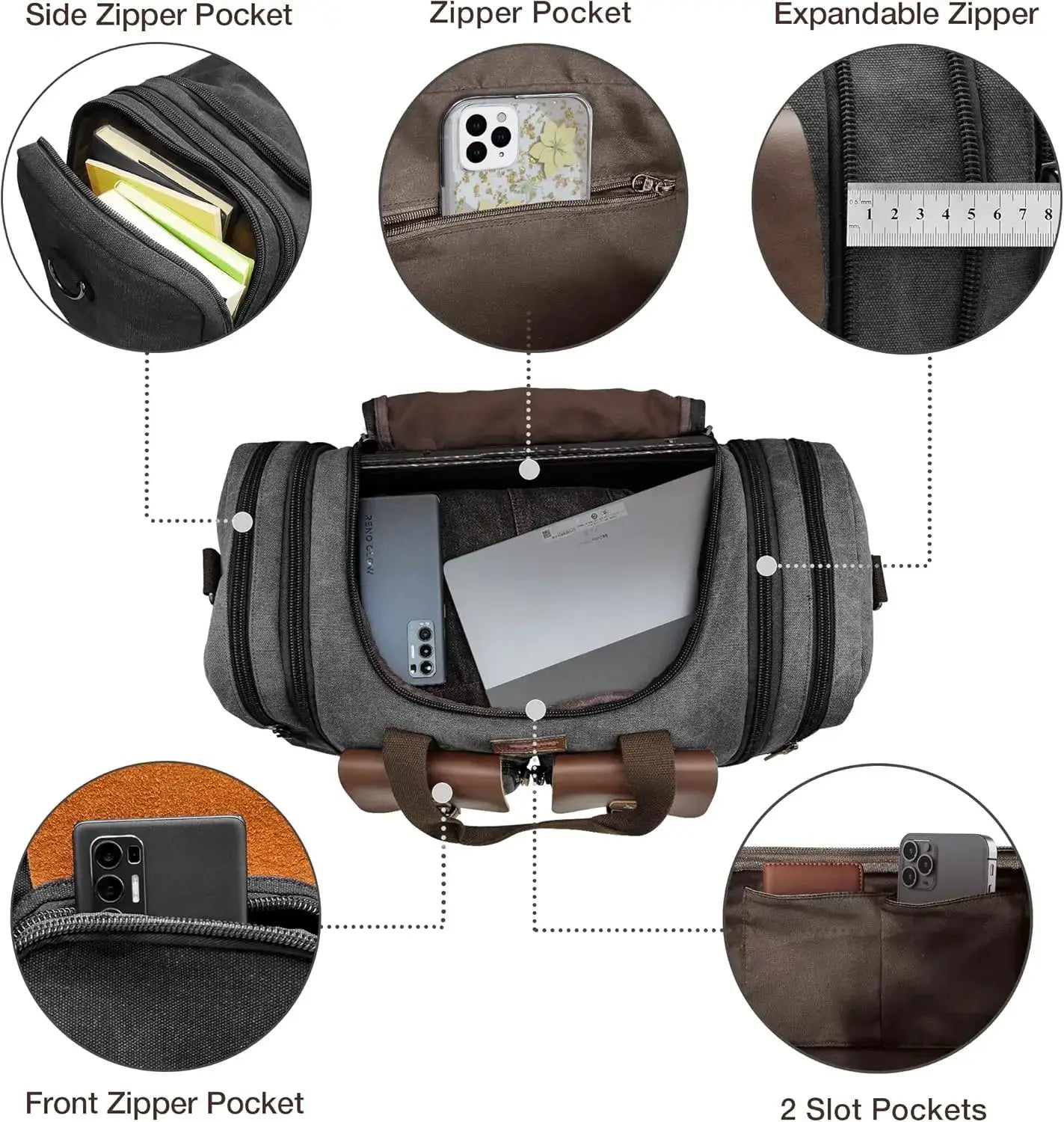 Expandable 60L Canvas Leather DuffleBag Waterproof Weekender by Beastly Survival Outlet