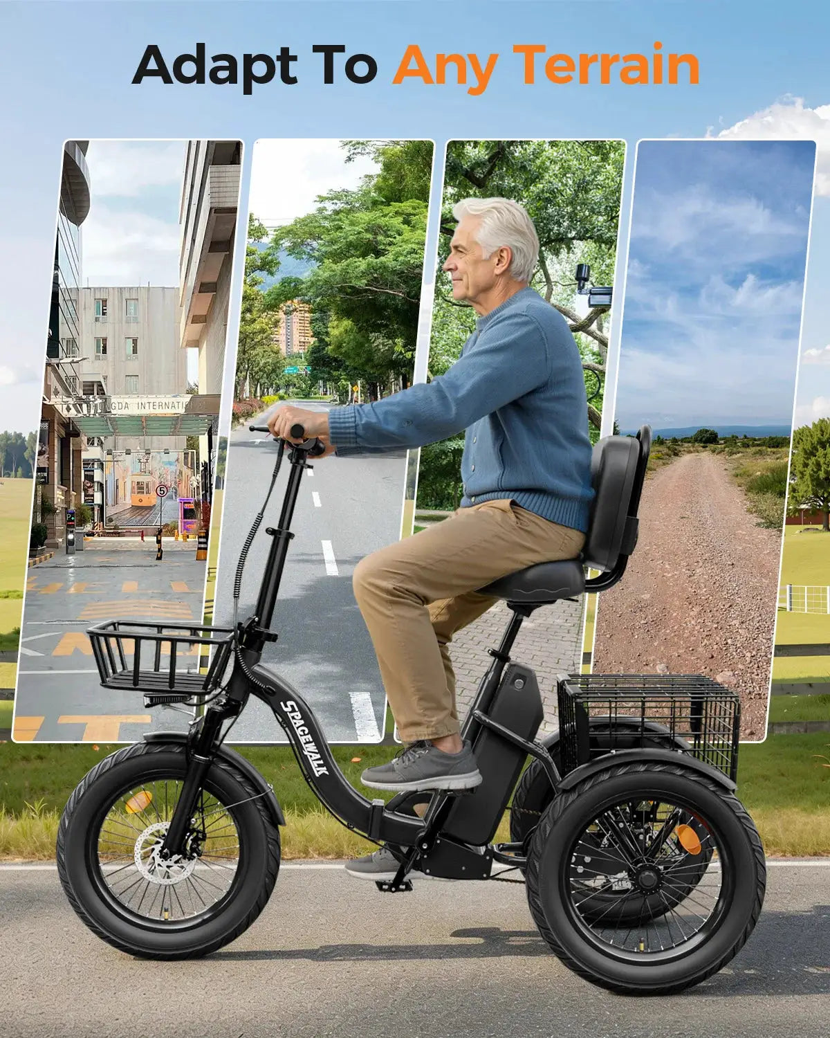 Spacewalk 1200W Peak Electric Trike for Adults, 48V 15Ah Battery 3 Wheel Electric Bike with 60 Miles Range, 18×3.0 Fat Tires, Dual Disc Brakes, Rear Cargo Basket, Adjustable Comfort Seat, Folding E Tricycle for Seniors-Black by Beastly Survival Outlet