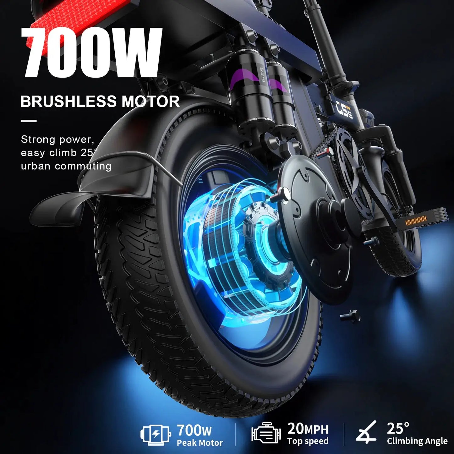 700W Folding Electric Bike, 32 Miles Range & 20 MPH for Commuting, 14" Puncture-Proof Tires, Compact & Portable Outdoor E-Bike by Beastly Survival Outlet